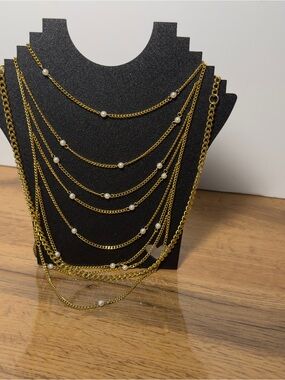 NWT Zoetik Gold Multi-Layer Pearl Accent Necklace Statement